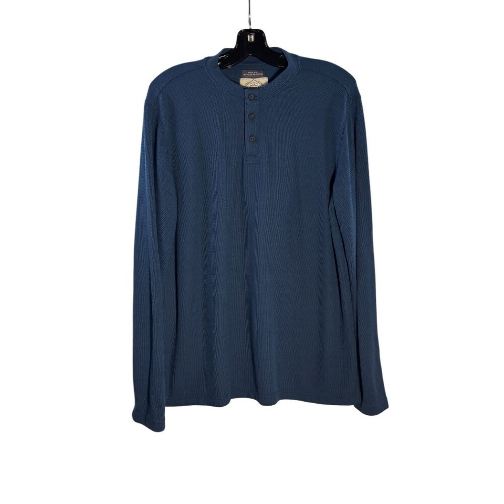 St. Johns Bay Mens L Blue Henley Shirt 60% Cotton 40% Recycled Polyester